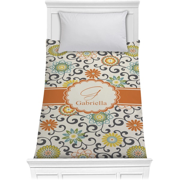 Custom Swirls & Floral Comforter - Twin (Personalized)