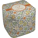 Swirls & Floral Cube Pouf Ottoman - 13" (Personalized)
