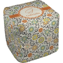 Swirls & Floral Cube Pouf Ottoman (Personalized)