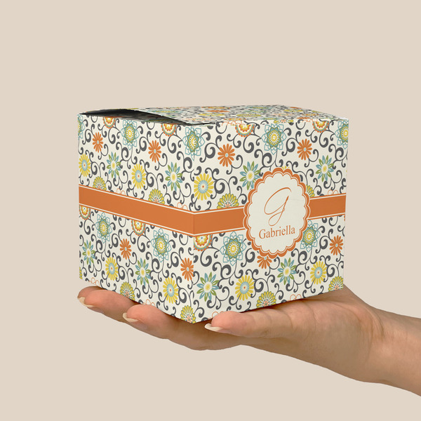 Swirls & Floral Cube Favor Gift Box - On Hand - Scale View