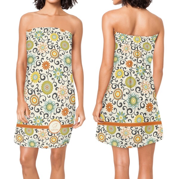 Swirls & Floral Custom Bath Wrap - Front & Back View