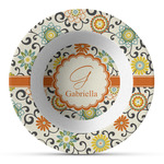 Swirls & Floral Plastic Bowl - Microwave Safe - Composite Polymer (Personalized)