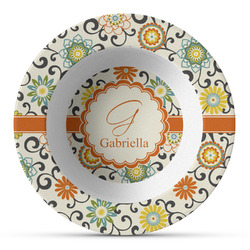 Swirls & Floral Plastic Bowl - Microwave Safe - Composite Polymer (Personalized)