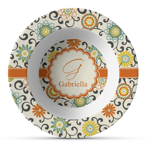 Custom Swirls & Floral Plastic Bowl - Microwave Safe - Composite Polymer (Personalized)