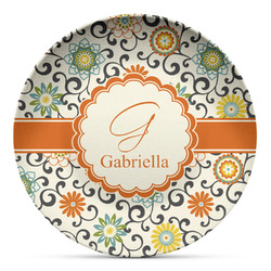 Swirls & Floral Microwave Safe Plastic Plate - Composite Polymer (Personalized)