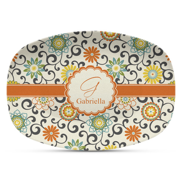 Custom Swirls & Floral Plastic Platter - Microwave & Oven Safe Composite Polymer (Personalized)