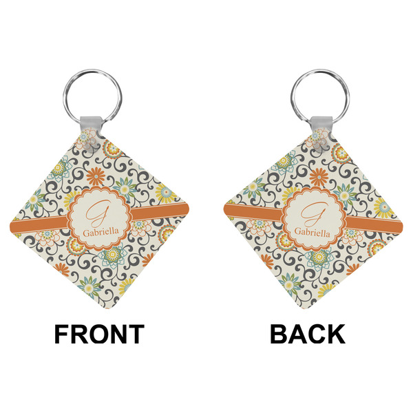Swirls & Floral Diamond Keychain (Front + Back)