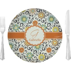 Swirls & Floral Glass Lunch / Dinner Plate 10" (Personalized)