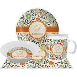 Swirls & Floral Dinner Set - Single 4 Pc Setting w/ Name and Initial
