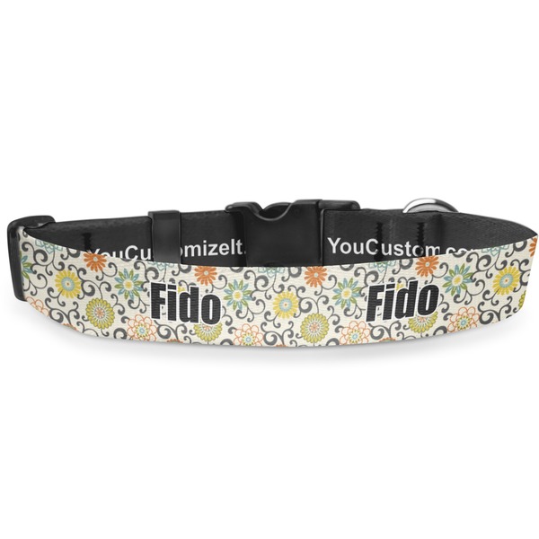 Custom Swirls & Floral Deluxe Dog Collar - Medium (11.5" to 17.5") (Personalized)