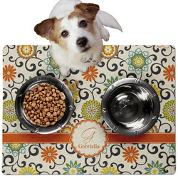 Swirls & Floral Dog Food Mat - Medium w/ Name and Initial