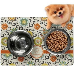 Swirls & Floral Dog Food Mat - Small w/ Name and Initial