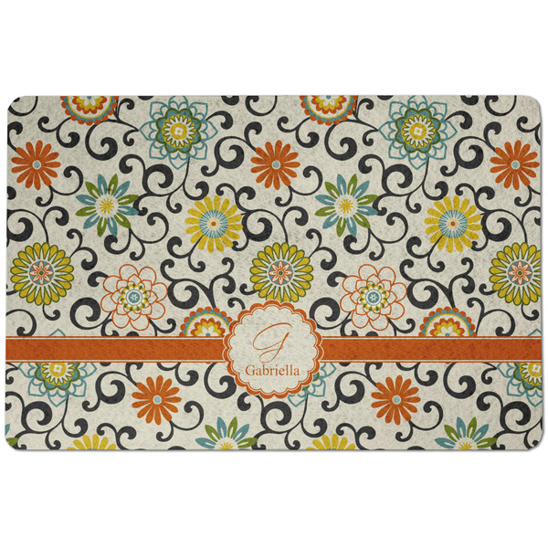 Custom Swirls & Floral Dog Food Mat w/ Name and Initial