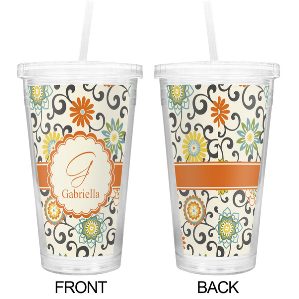 Swirls & Floral Double Wall Tumbler with Straw - Approval