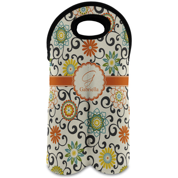 Custom Swirls & Floral Wine Tote Bag (2 Bottles) (Personalized)