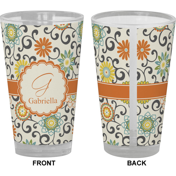 Swirls & Floral Pint Glass - Full Color - Front & Back Views