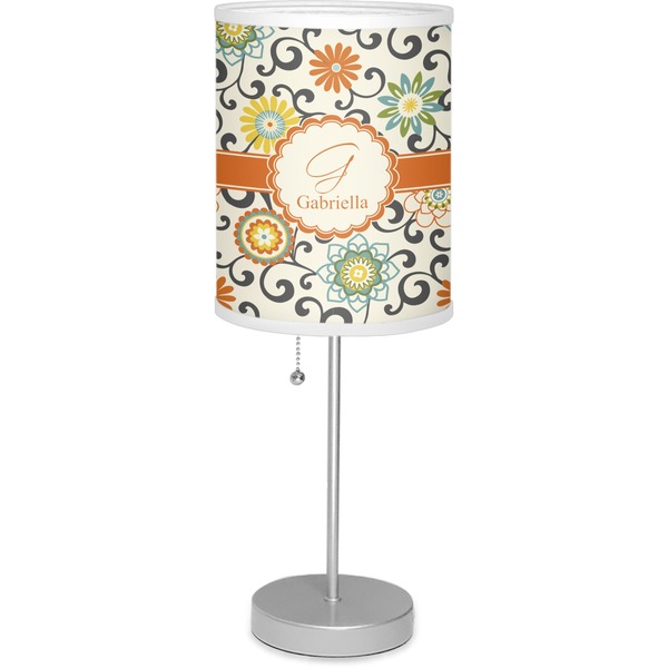 Custom Swirls & Floral 7" Drum Lamp with Shade Linen (Personalized)
