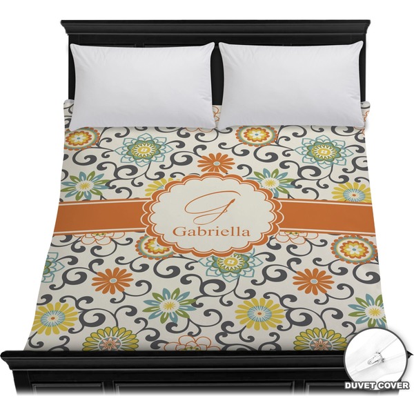 Custom Swirls & Floral Duvet Cover - Full / Queen (Personalized)