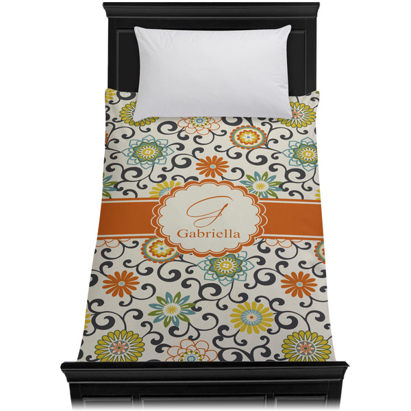 Swirls & Floral Duvet Cover - Twin - On Bed - No Prop