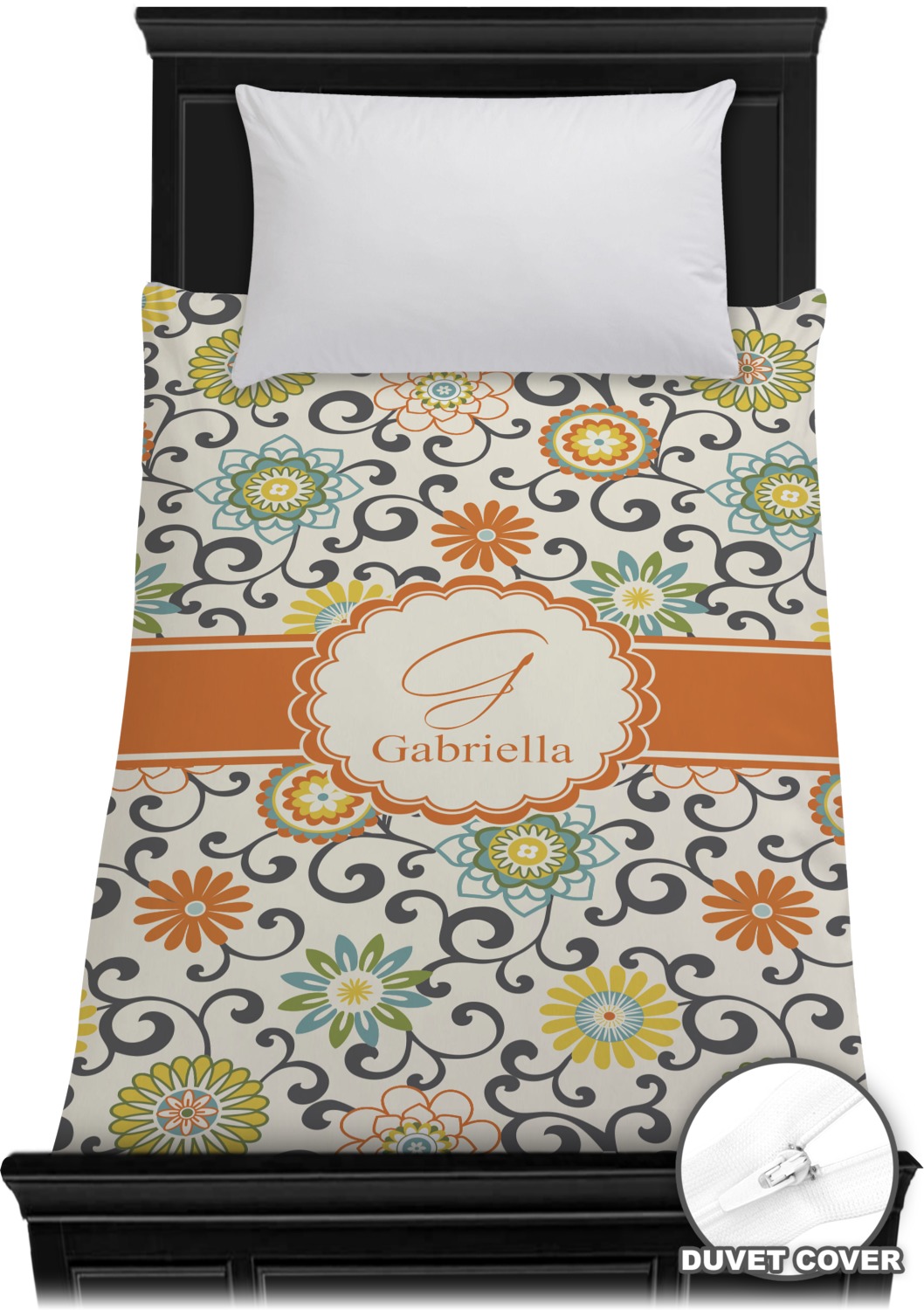 Swirls & Floral Duvet Cover Twin (Personalized) YouCustomizeIt