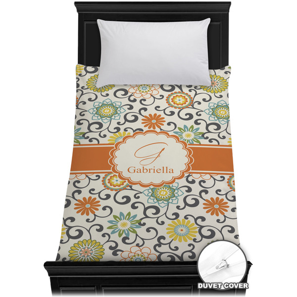 Custom Swirls & Floral Duvet Cover - Twin XL (Personalized)