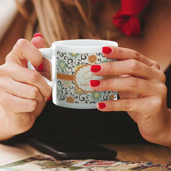 Custom Swirls & Floral Double Shot Espresso Cup - Single (Personalized)