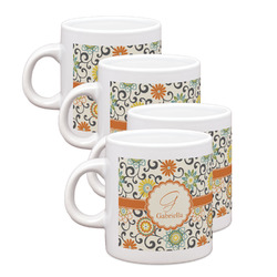 Swirls & Floral Single Shot Espresso Cups - Set of 4 (Personalized)