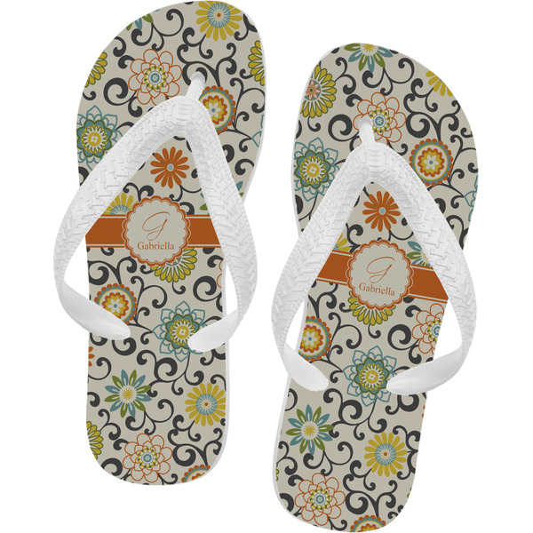 Custom Swirls & Floral Flip Flops - Medium (Personalized)
