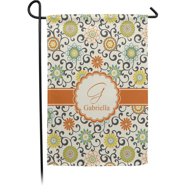Custom Swirls & Floral Small Garden Flag - Single Sided w/ Name and Initial