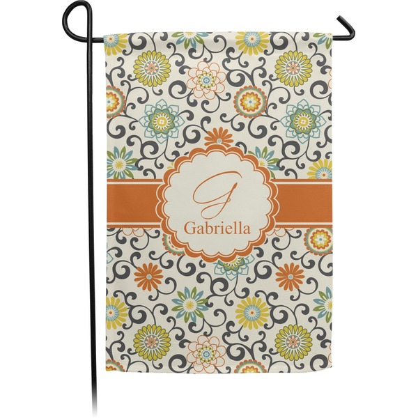 Custom Swirls & Floral Small Garden Flag - Double Sided w/ Name and Initial
