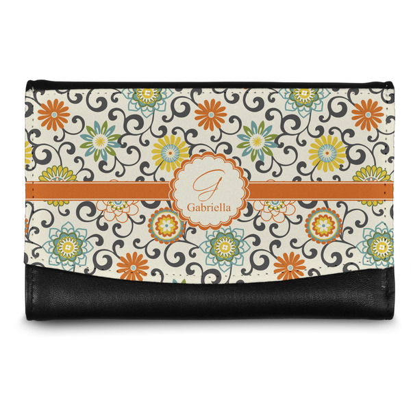 Custom Swirls & Floral Genuine Leather Women's Wallet - Small (Personalized)