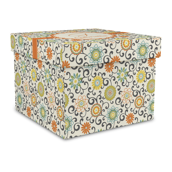 Custom Swirls & Floral Gift Box with Lid - Canvas Wrapped - Large (Personalized)