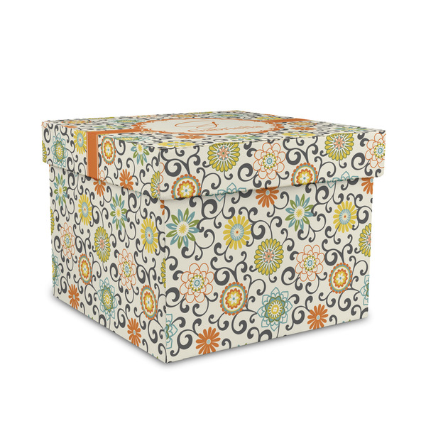 Custom Swirls & Floral Gift Box with Lid - Canvas Wrapped - Medium (Personalized)