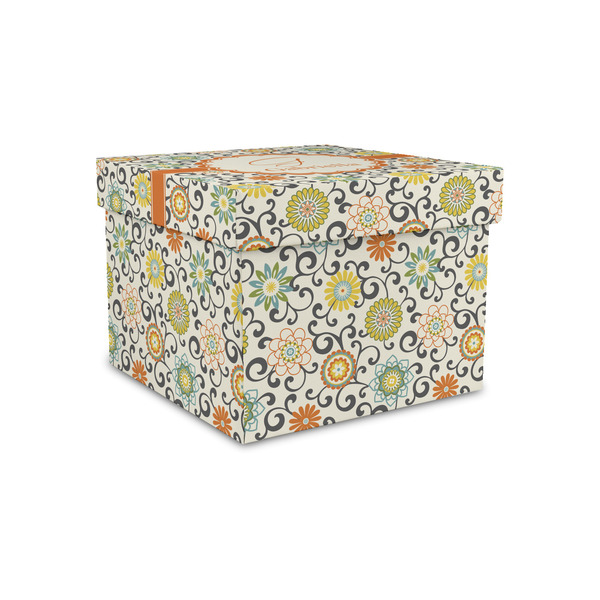 Custom Swirls & Floral Gift Box with Lid - Canvas Wrapped - Small (Personalized)