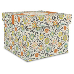 Swirls & Floral Gift Box with Lid - Canvas Wrapped - X-Large (Personalized)