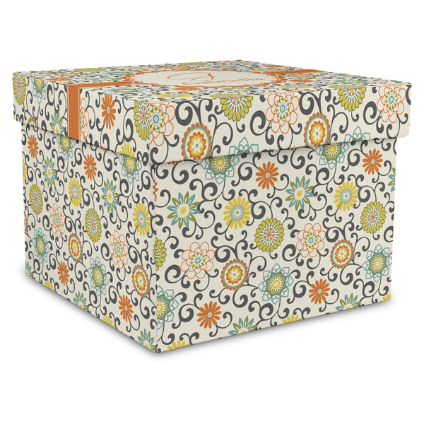 Custom Swirls & Floral Gift Box with Lid - Canvas Wrapped - X-Large (Personalized)