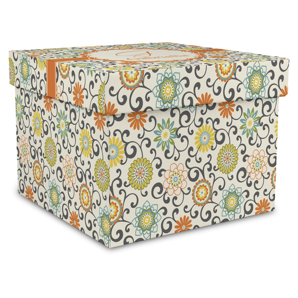 Custom Swirls & Floral Gift Box with Lid - Canvas Wrapped - XX-Large (Personalized)
