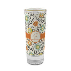 Swirls & Floral 2 oz Shot Glass -  Glass with Gold Rim - Set of 4 (Personalized)
