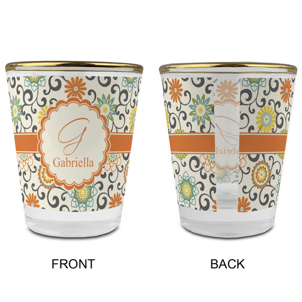 Swirls & Floral Glass Shot Glass - with gold rim - APPROVAL
