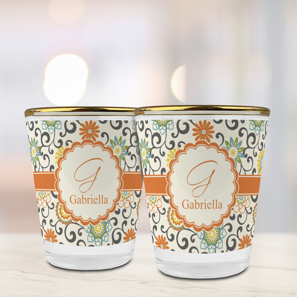 Swirls & Floral Glass Shot Glass - with gold rim - LIFESTYLE