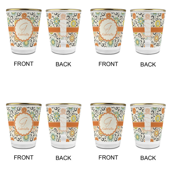 Swirls & Floral Glass Shot Glass - with gold rim - Set of 4 - APPROVAL