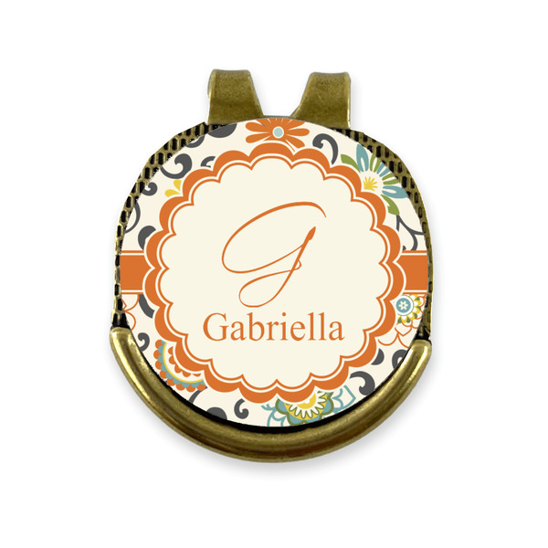 Custom Swirls & Floral Golf Ball Marker - Hat Clip - Gold