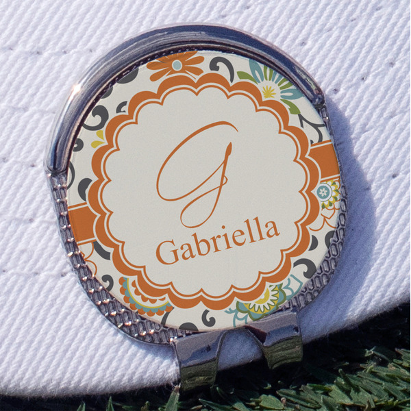 Custom Swirls & Floral Golf Ball Marker - Hat Clip