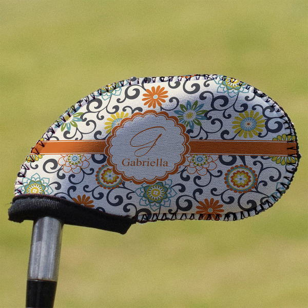 Custom Swirls & Floral Golf Club Iron Cover (Personalized)