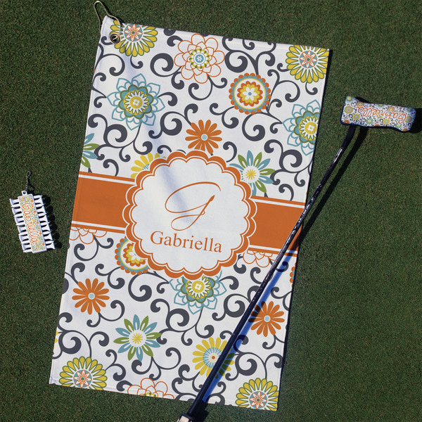 Custom Swirls & Floral Golf Towel Gift Set (Personalized)