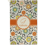 Swirls & Floral Golf Towel - Poly-Cotton Blend - Small w/ Name and Initial