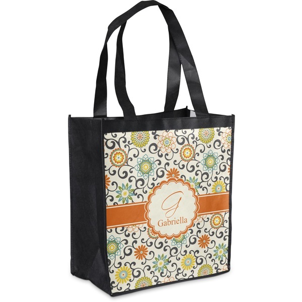 Custom Swirls & Floral Grocery Bag (Personalized)