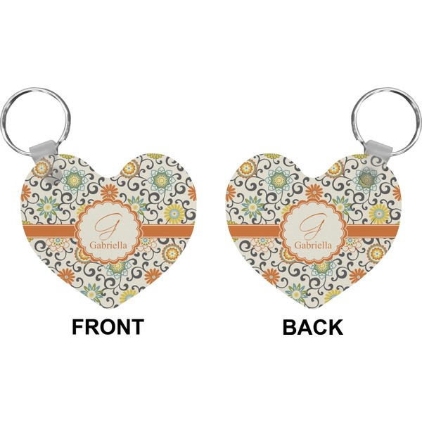 Swirls & Floral Heart Keychain (Front + Back)