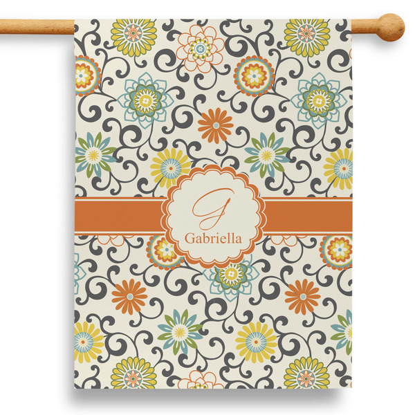 Custom Swirls & Floral 28" House Flag - Double Sided (Personalized)