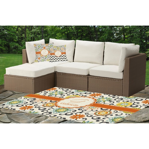 Swirls & Floral Outdoor Mat & Cushions